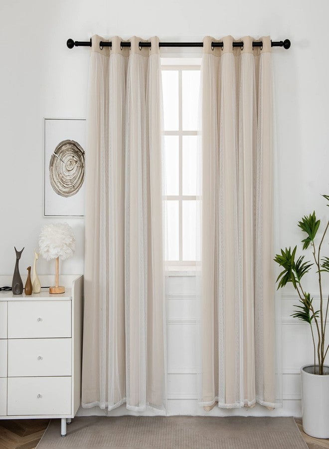 INLINAS Beige Blackout Curtains with Sheer Overlay - Grommet Top Thermal and Noise Reduction Panels for Bedroom and Living Room Light Blocking and Energy Saving, 52 x 84 Inches, Set of 2 - Image 2